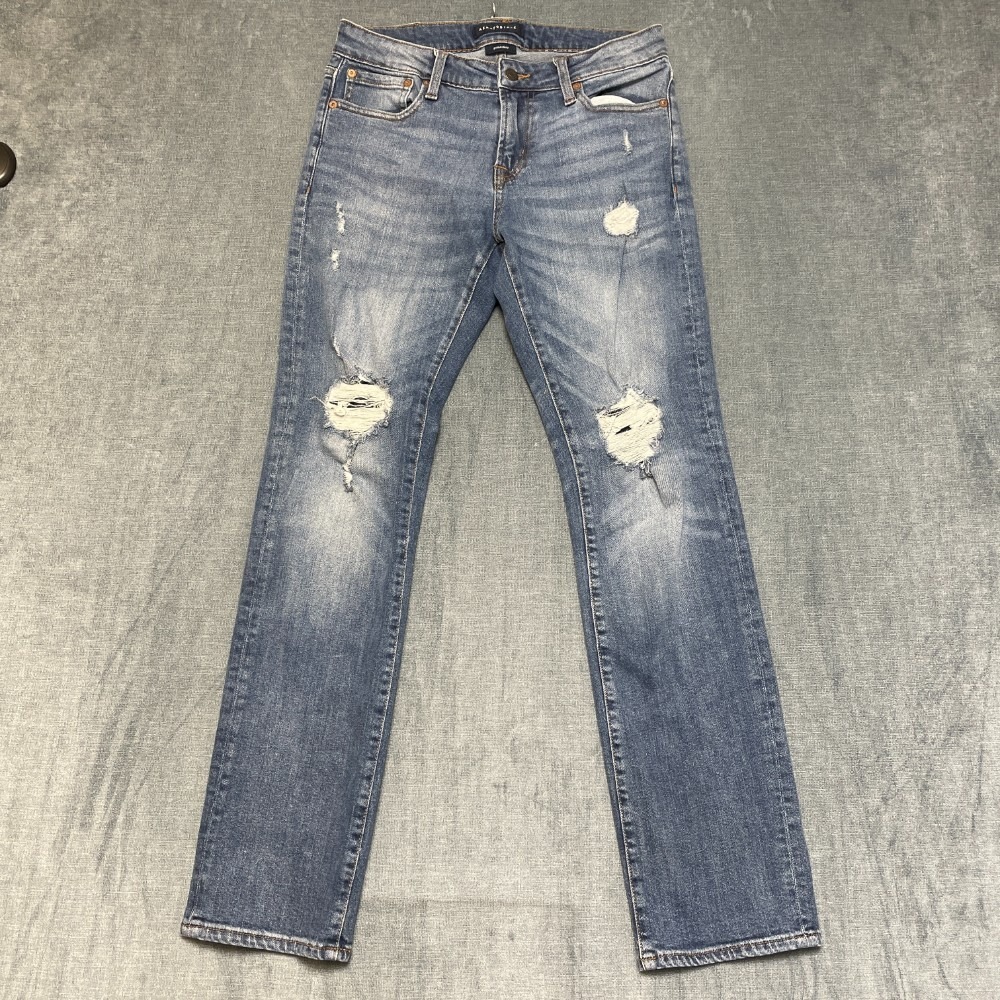 Aeropostale Straight Jeans Womens 28x32 Blue Denim Cotton Stretch Distressed